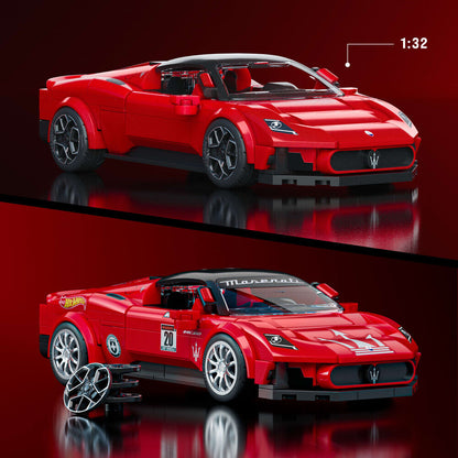 Set Mattel Brick Shop Hot Wheels Maserati MC20 rojo con coche metálico - 3