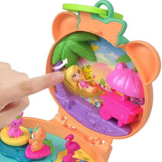 Estuche Polly Pocket con osito de peluche rosa, muñeca, mascotas y accesorios de fruta - 5