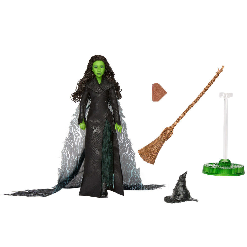 Muñeca Elphaba de Wicked con vestido negro, capa, sombrero, escoba y Grimorio - 4