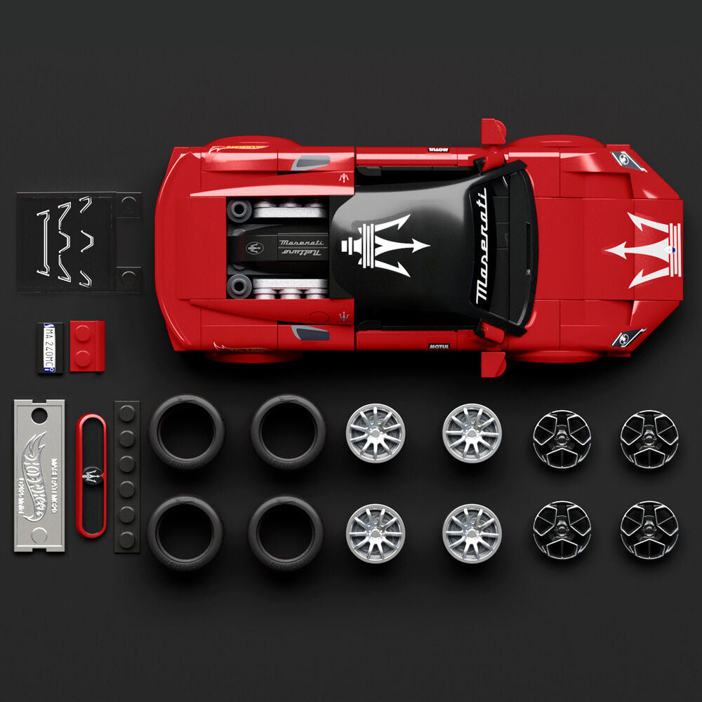 Set Mattel Brick Shop Hot Wheels Maserati MC20 rojo con coche metálico - 4