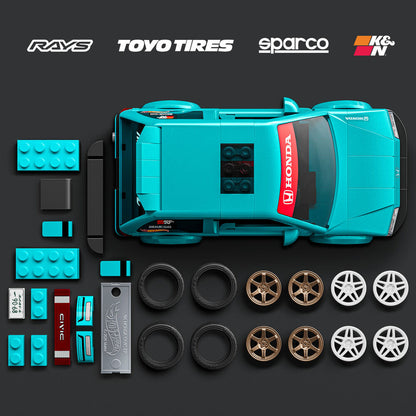 Set Mattel Brick Shop Hot Wheels Custom '90 Honda Civic EF turquesa con coche metálico - 4
