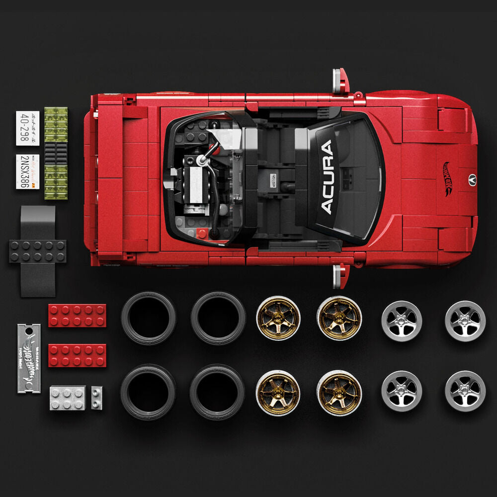 Set Mattel Brick Shop Hot Wheels ’90 Acura NSX rojo con coche metálico - 4