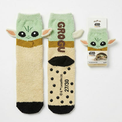 Calcetines antideslizantes de Grogu Star Wars en verde y beige