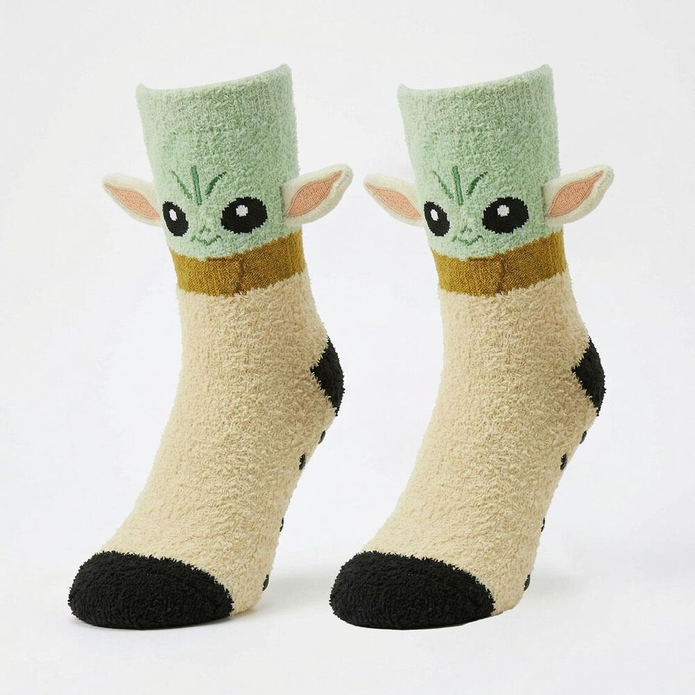 Calcetines antideslizantes de Grogu Star Wars en verde y beige - 3