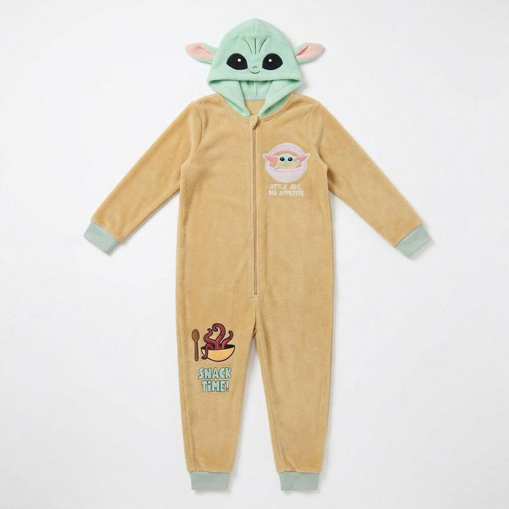 Pijama mono infantil de Baby Yoda con capucha y cremallera frontal