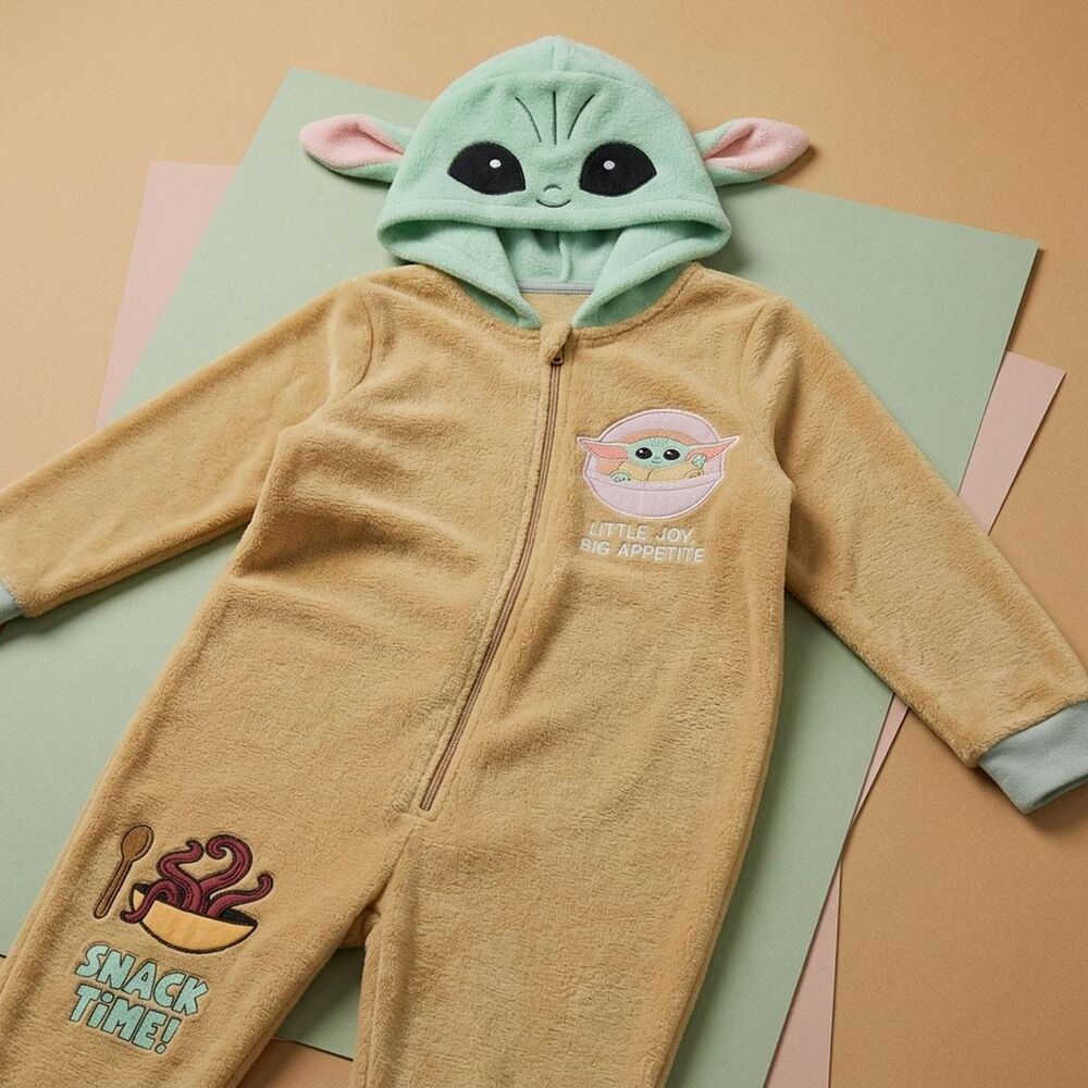 Pijama mono infantil de Baby Yoda con capucha y cremallera frontal - 6