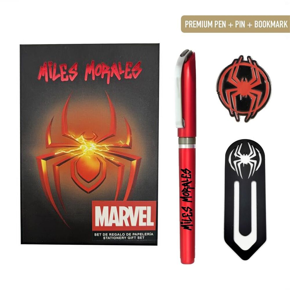 Set de papelería Marvel de Miles Morales con bolígrafo, pin y marcapáginas