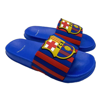 Chanclas azules de PVC F.C. Barcelona con escudo y franjas rojas