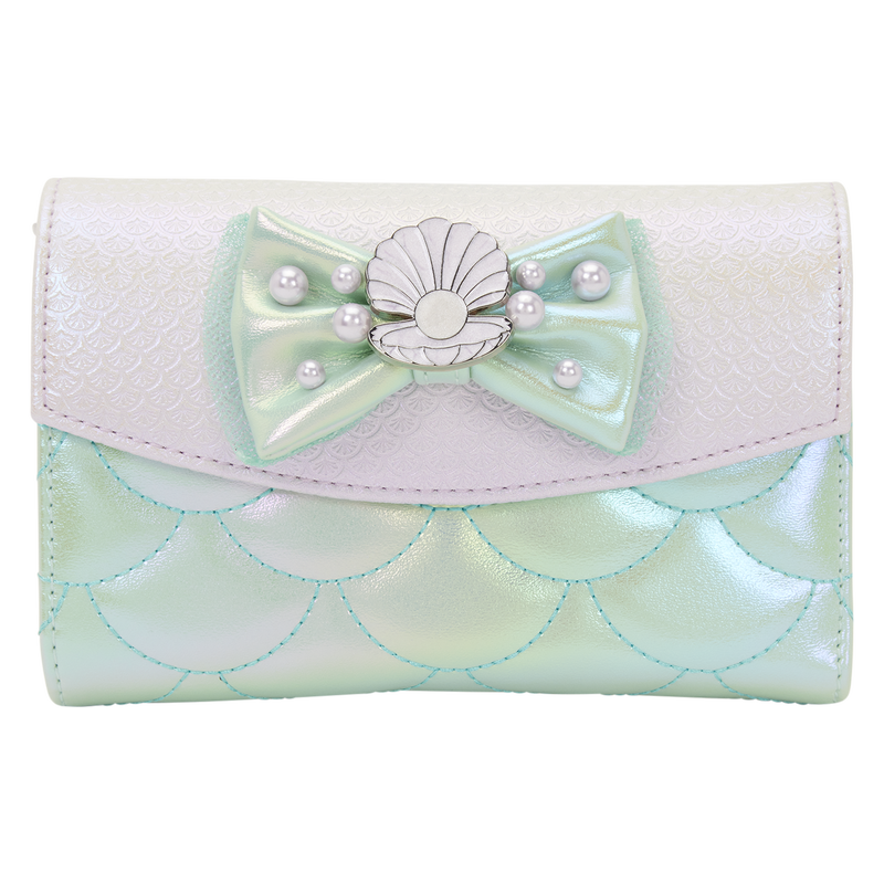 Cartera Loungefly iridiscente de La Sirenita con lazo y concha