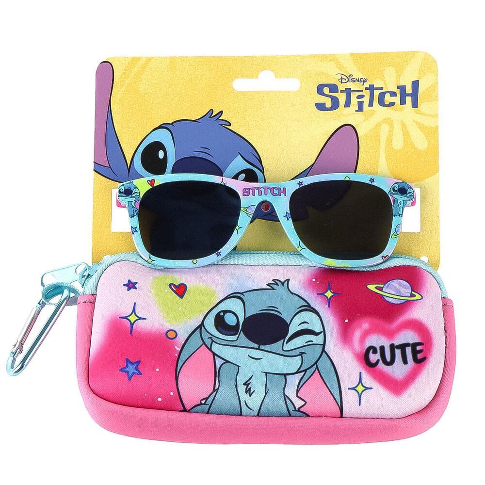 Gafas de sol Stitch Disney con funda rosa estampada
