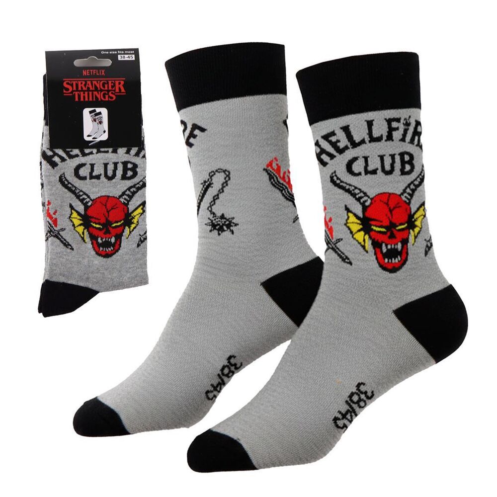 Calcetines Stranger Things Hellfire Club grises y negros