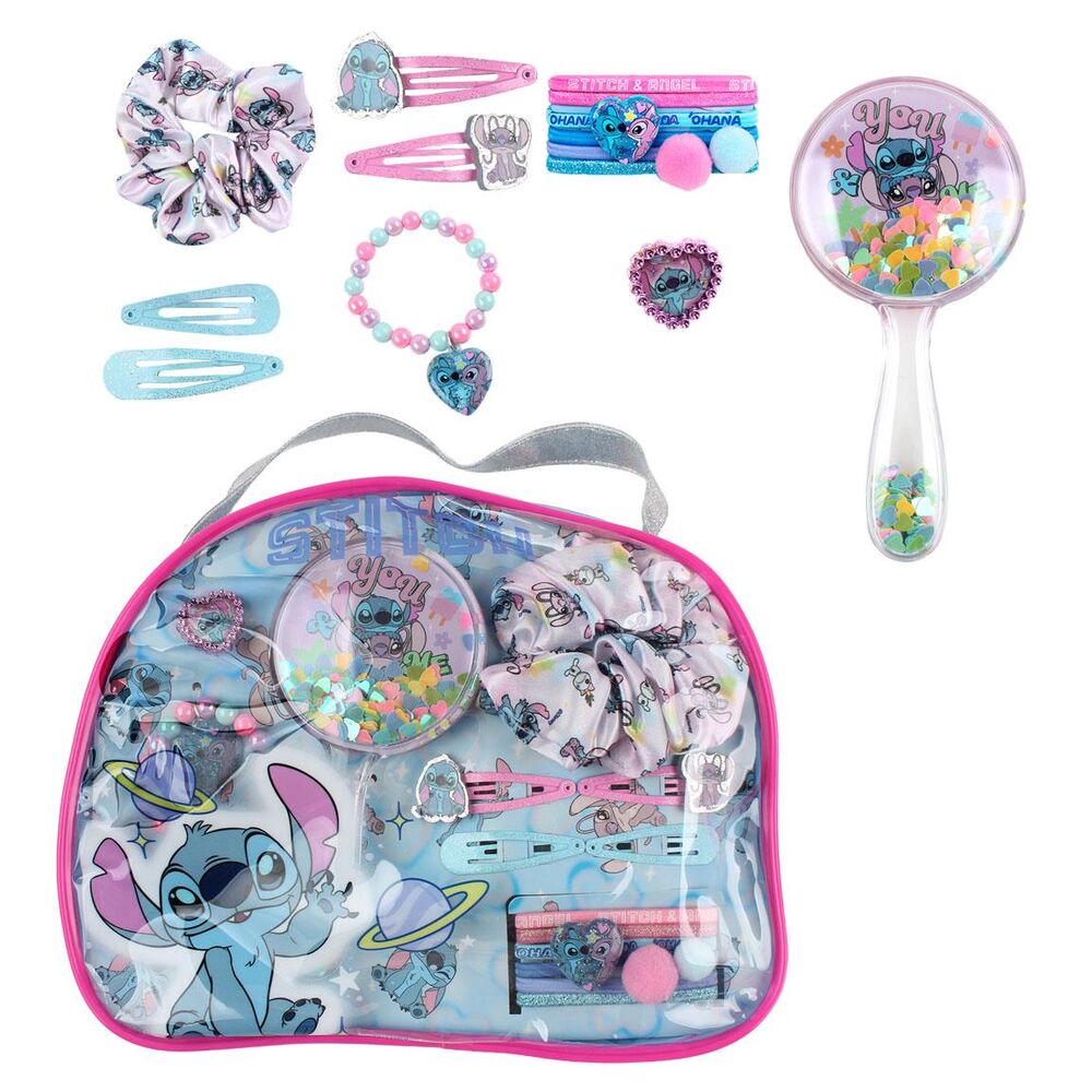 Set de belleza Stitch Disney con neceser transparente y accesorios