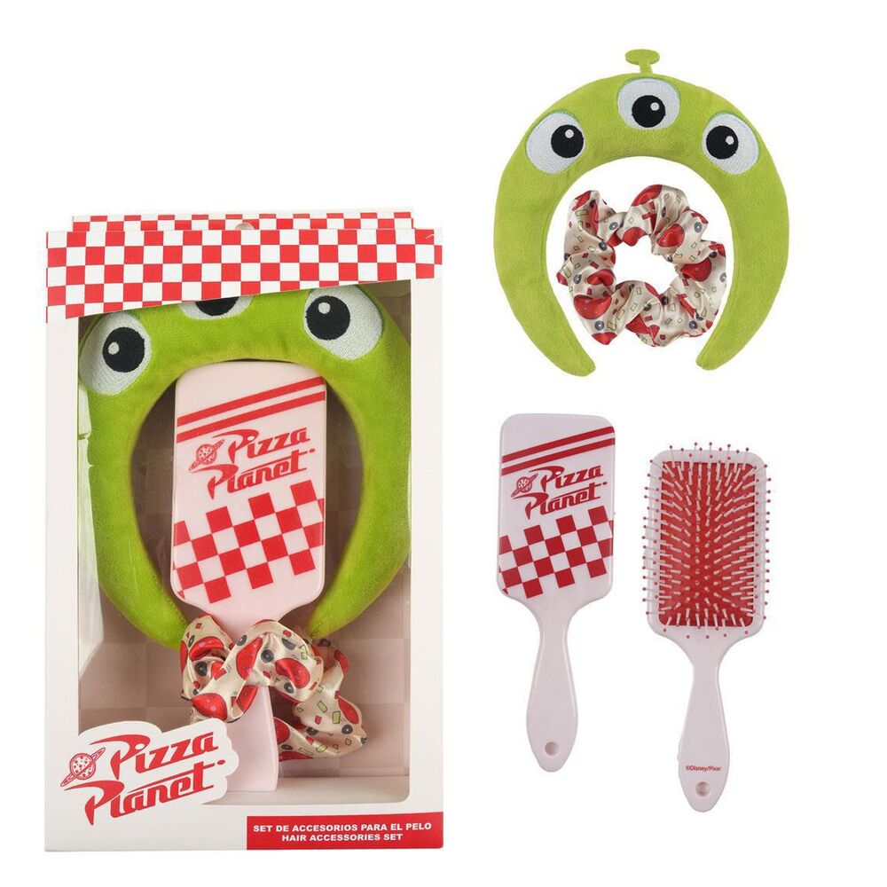 Set de belleza Toy Story con diadema alien, lazo y dos cepillos Pizza Planet