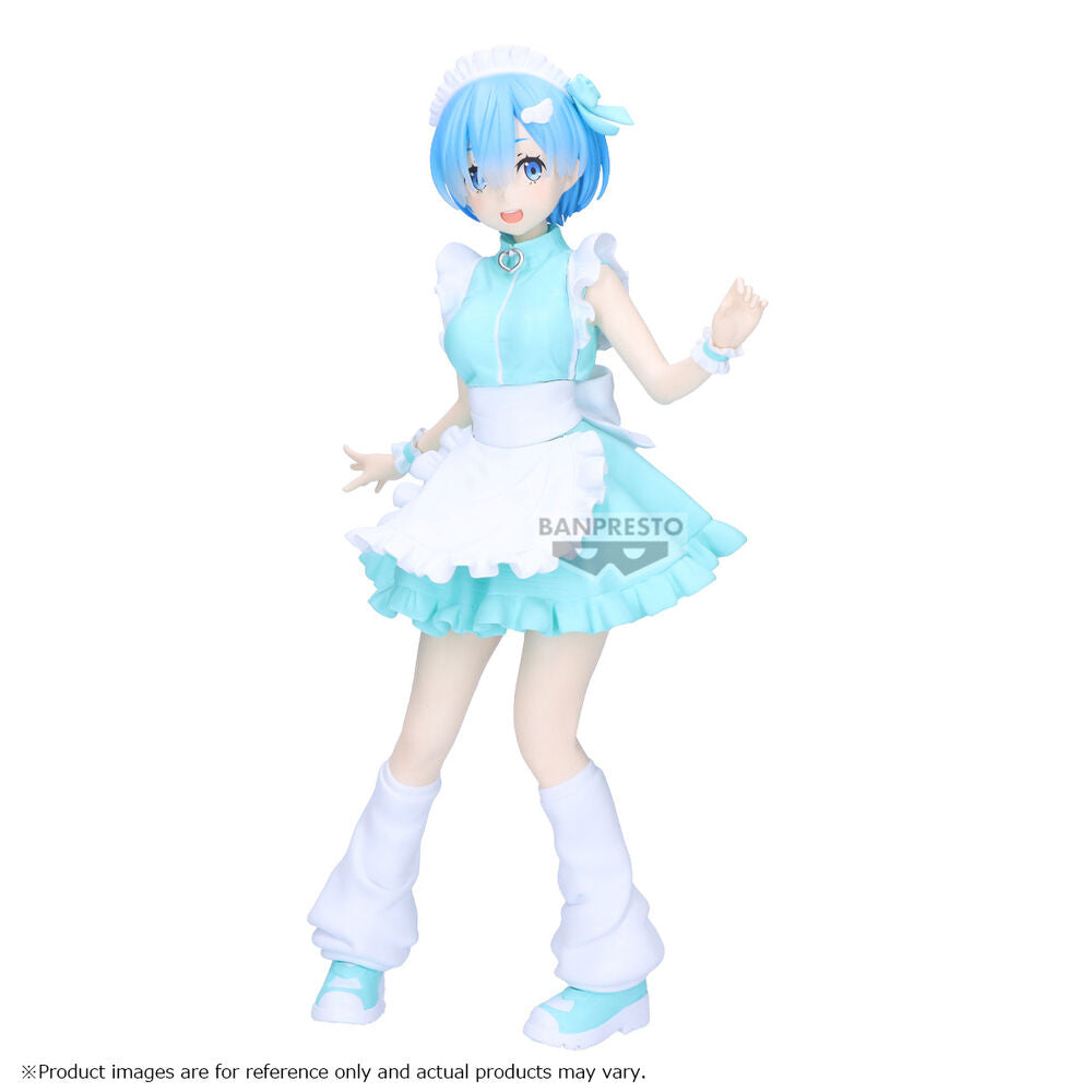 Figura de Rem de Re:ZERO con atuendo Jersey Maid azul y blanco