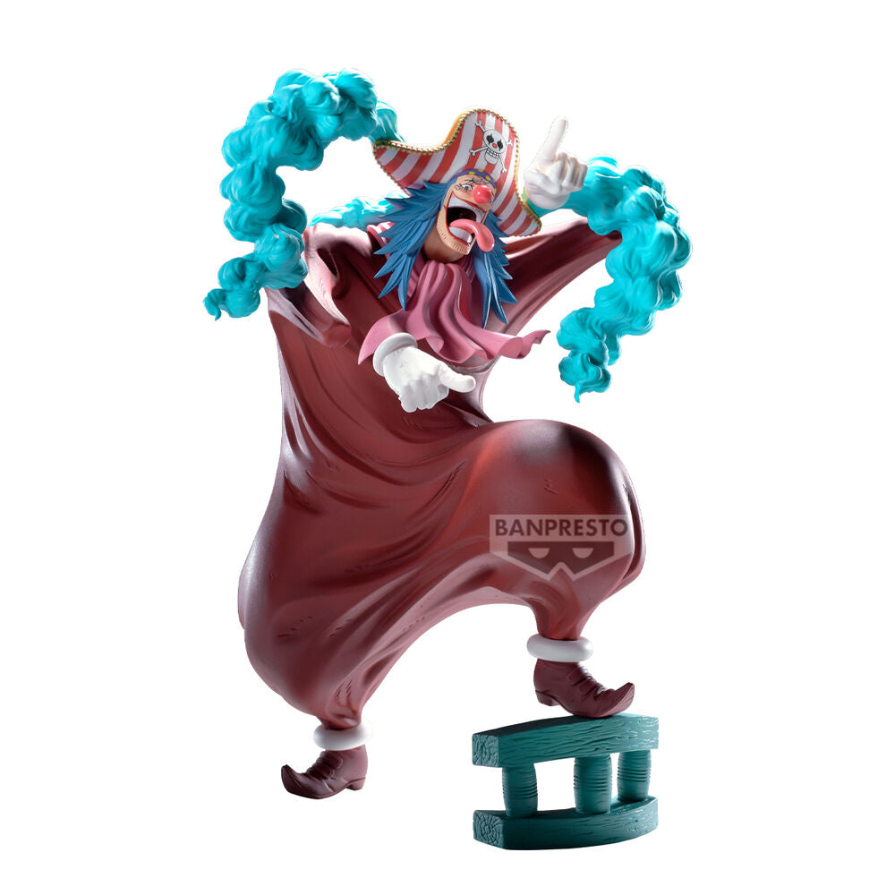 Figura Buggy Grandista de One Piece con sombrero a rayas y cabello azul