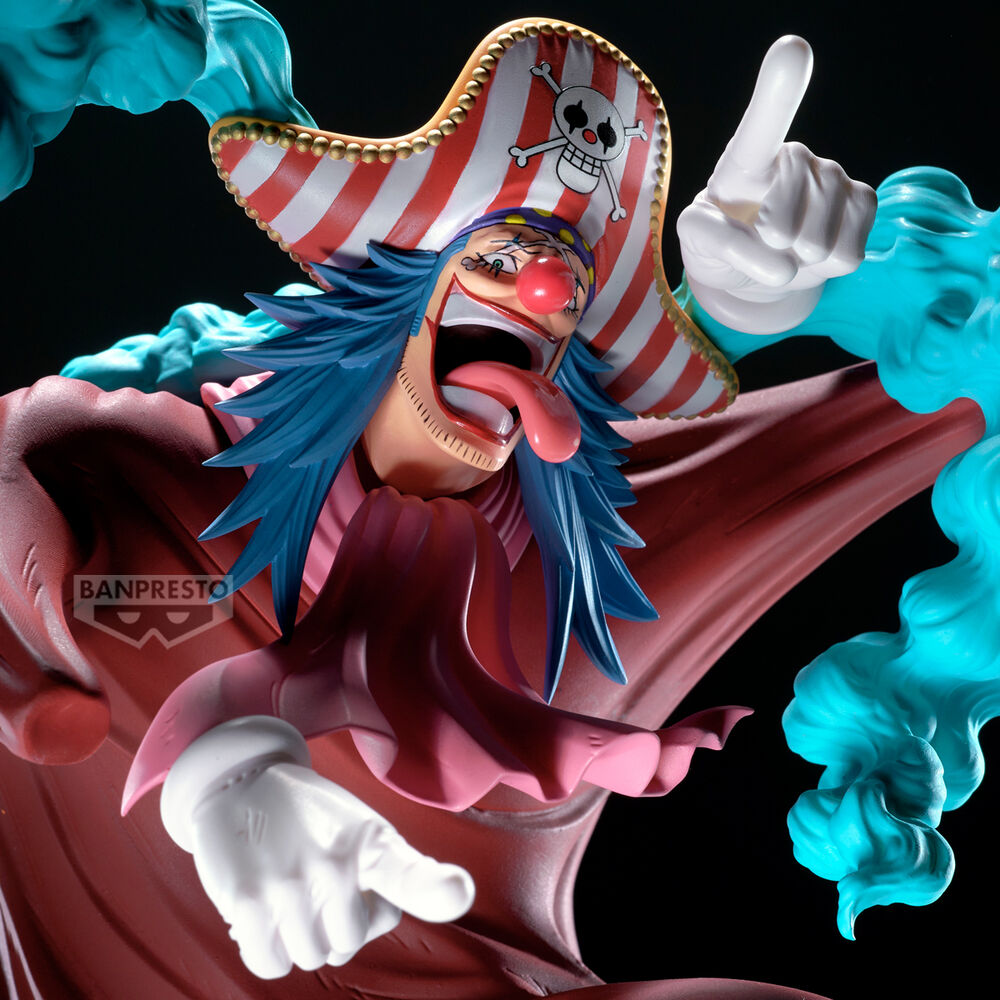 Figura Buggy Grandista de One Piece con sombrero a rayas y cabello azul - 4