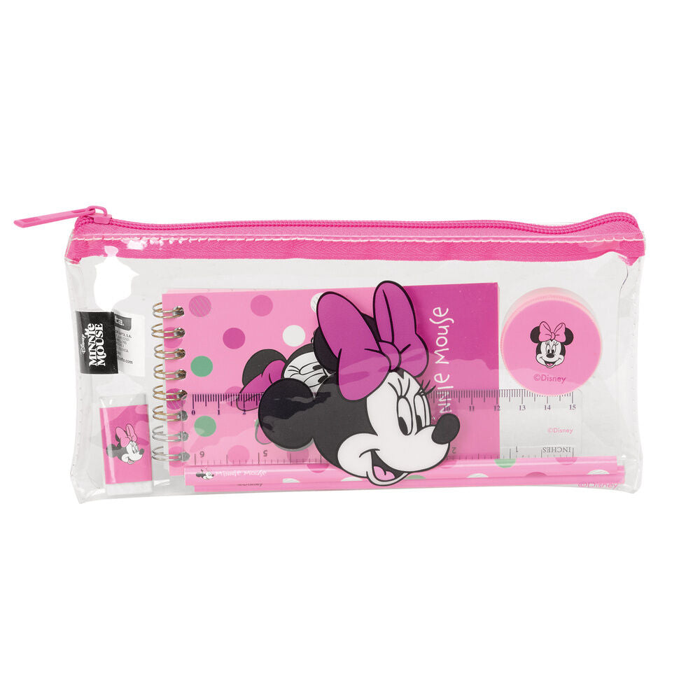 Set de papelería Minty Minnie Disney en estuche transparente rosa