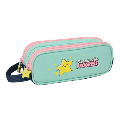 Portatodo doble Estrella Mr. Wonderful verde agua y rosa con asa lateral