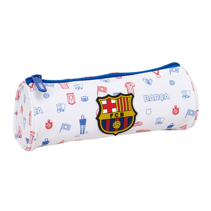 Portatodo Baby F.C. Barcelona blanco con escudo y motivos de fútbol