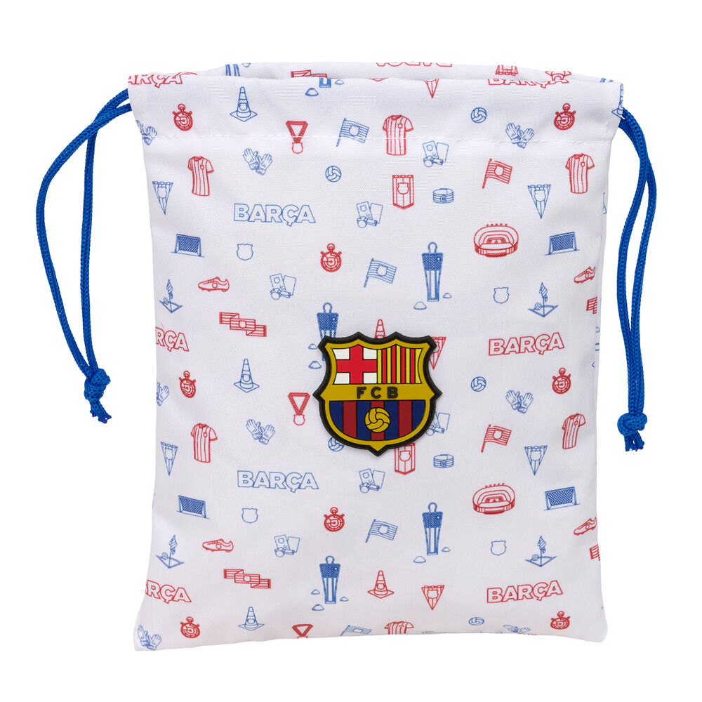 Saco de merienda Baby F.C. Barcelona blanco con cordones azules