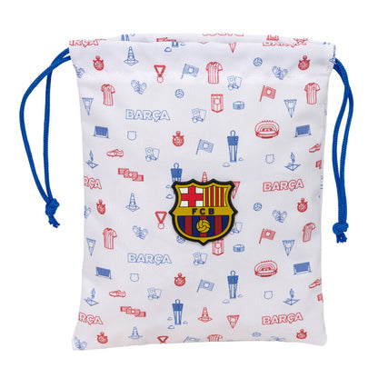 Saco de merienda Baby F.C. Barcelona blanco con cordones azules