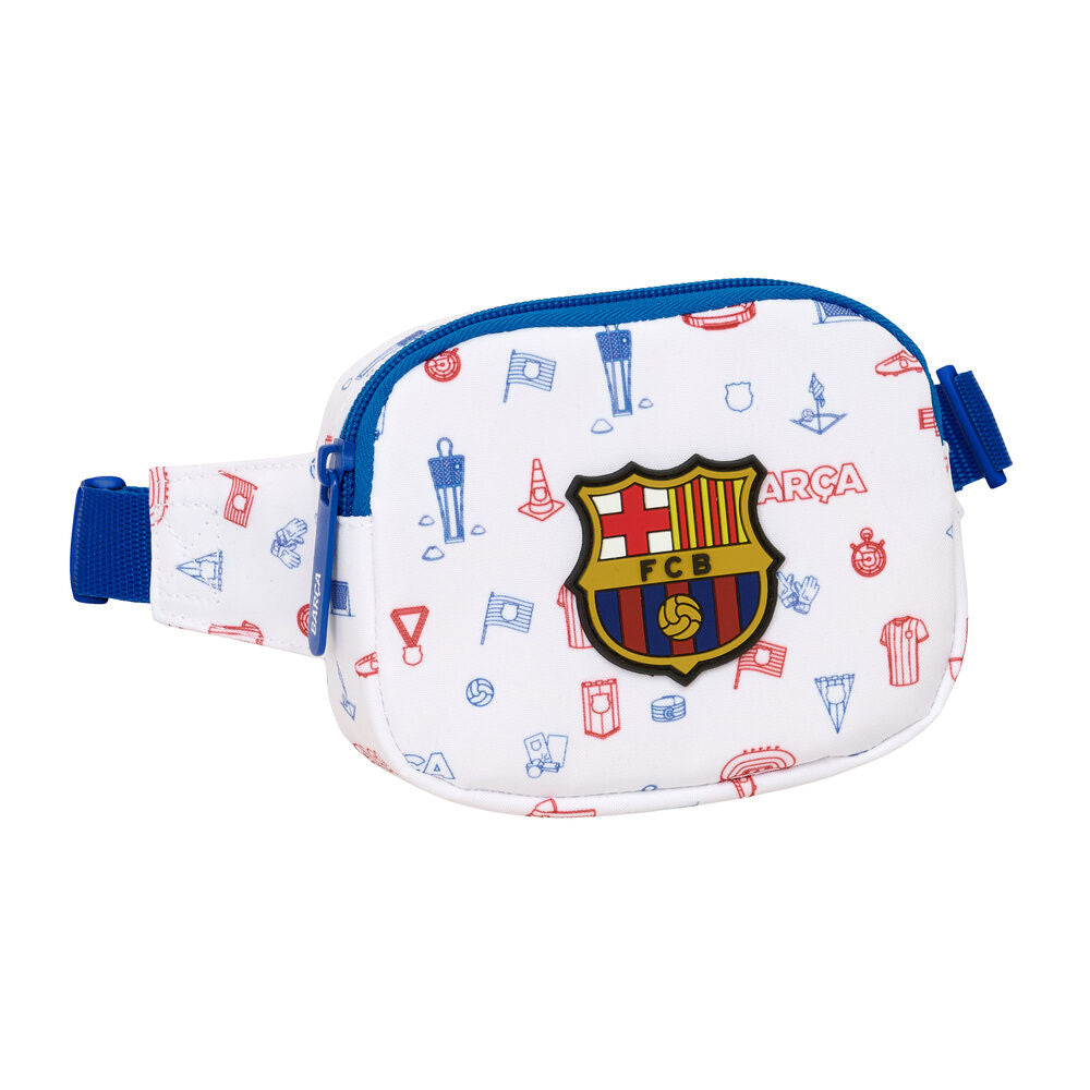 Riñonera Baby F.C. Barcelona blanca con escudo y estampado futbolístico