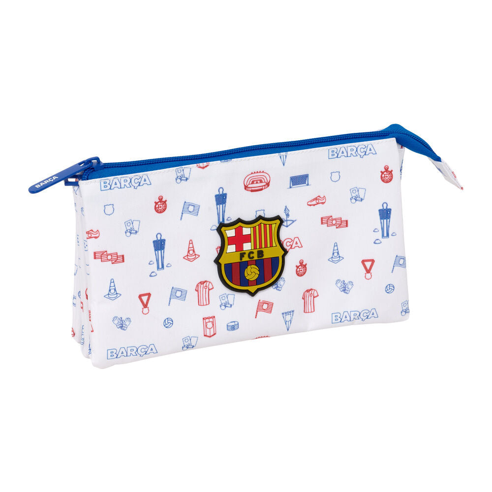 Portatodo triple Baby F.C. Barcelona blanco con escudo y estampado deportivo