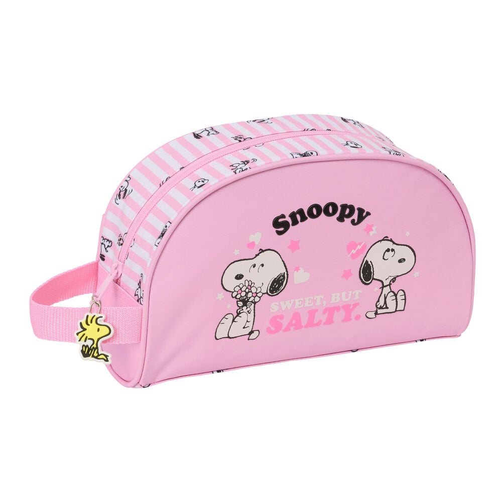 Neceser rosa SAFTA con diseño de Snoopy, asa lateral y cierre de cremallera