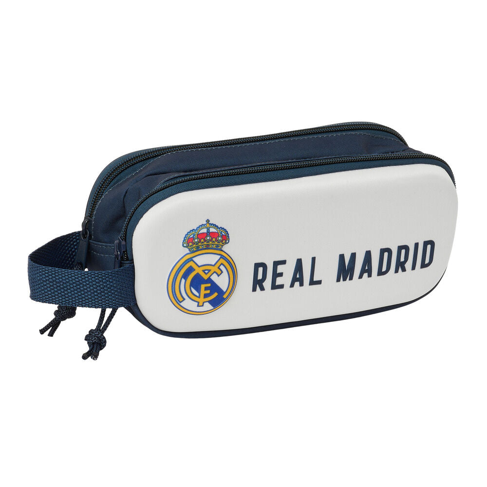 Portatodo 3D doble Real Madrid blanco y azul con dos cremalleras