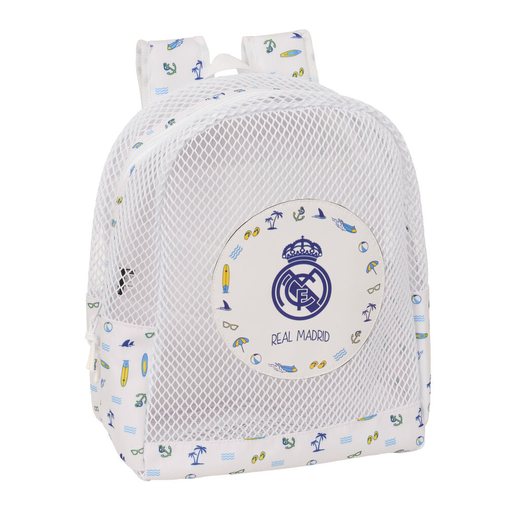 Mochila antiarena blanca del Real Madrid con rejilla y estampado playero