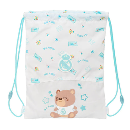 Saco Baby Real Madrid blanco con escudo y oso infantil