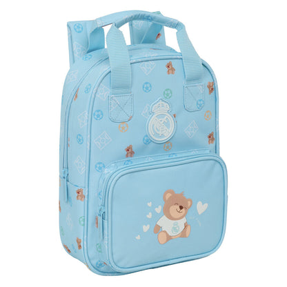 Mochila infantil azul Baby Real Madrid con osito y bolsillo frontal