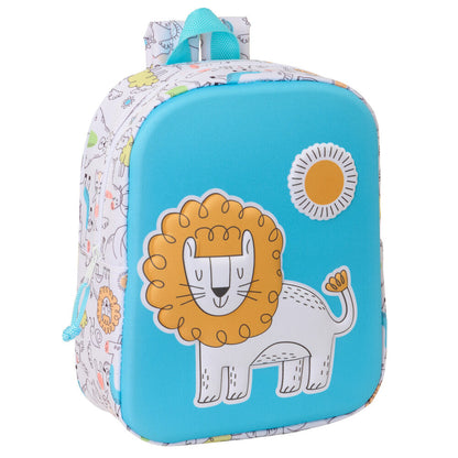 Mochila infantil turquesa SAFTA con diseño 3D de león