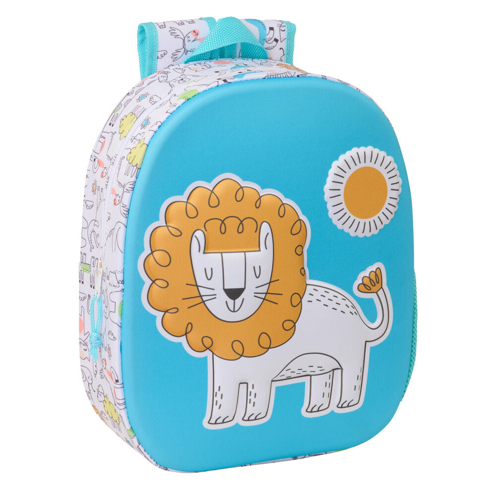 Mochila 3D turquesa con ilustración de león