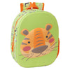 Mochila 3D verde con cara de tigre y detalles naranjas