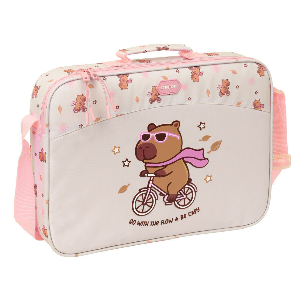 Cartera extraescolar Capibara SAFTA rosa con bandolera ajustable