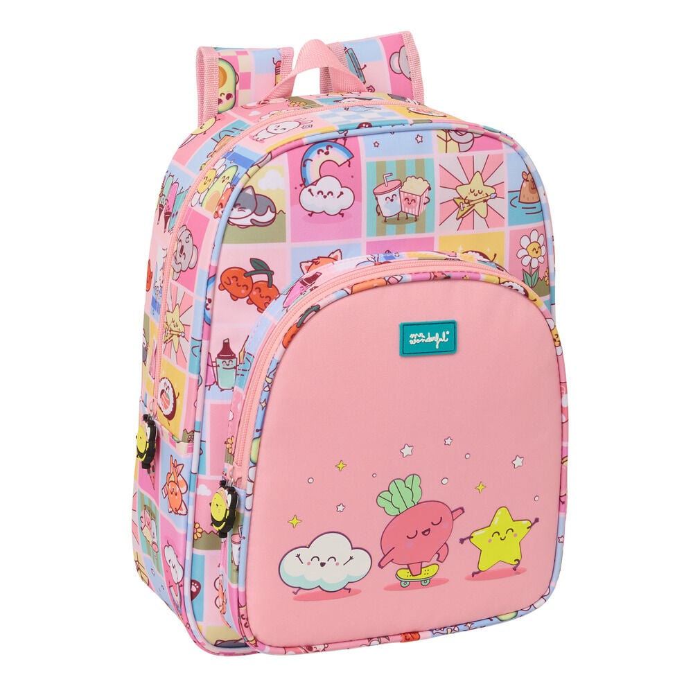 Mochila Comic Mr. Wonderful rosa de 34 cm con ilustraciones