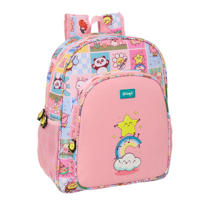 Mochila rosa Comic Mr. Wonderful con arcoíris y bolsillo frontal
