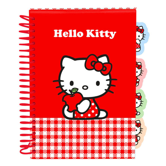 Cuaderno A5 rojo de Hello Kitty con tapas duras y encuadernación de espiral