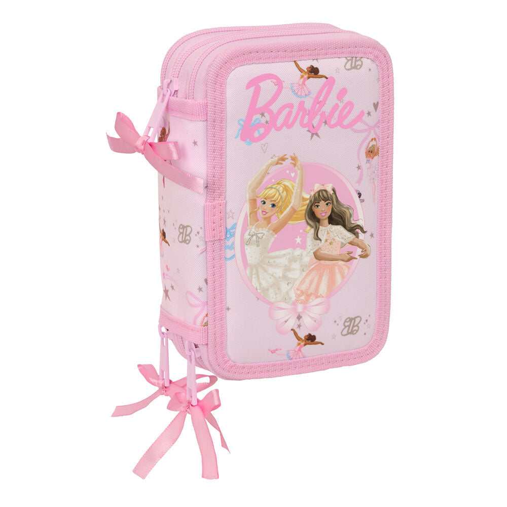 Plumier triple rosa Barbie Ballet con material escolar