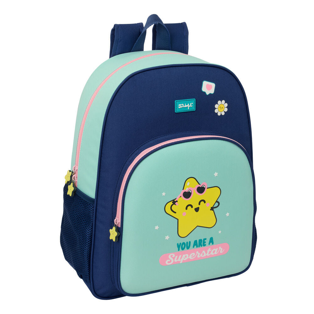 Mochila Estrella Mr. Wonderful azul y verde agua de 42 cm