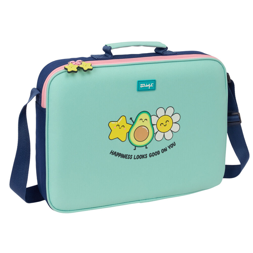 Cartera bandolera verde agua Mr. Wonderful con estrella, aguacate y flor