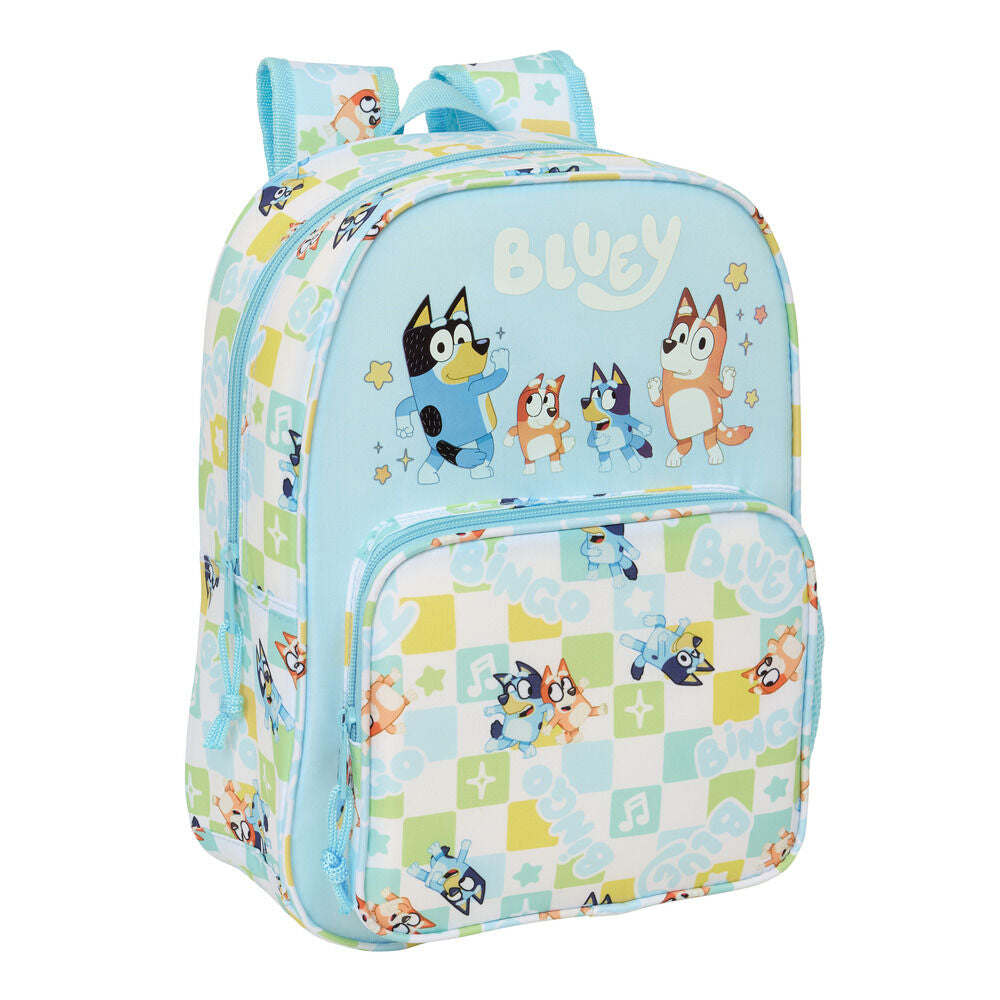 Mochila Bluey Ready SAFTA azul con personajes y bolsillos