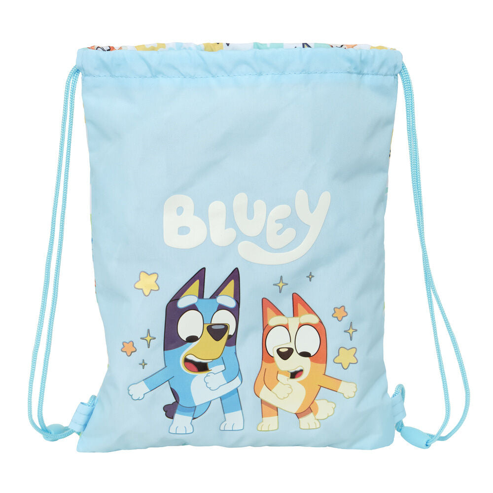 Saco azul de Bluey con cordones y personajes estampados