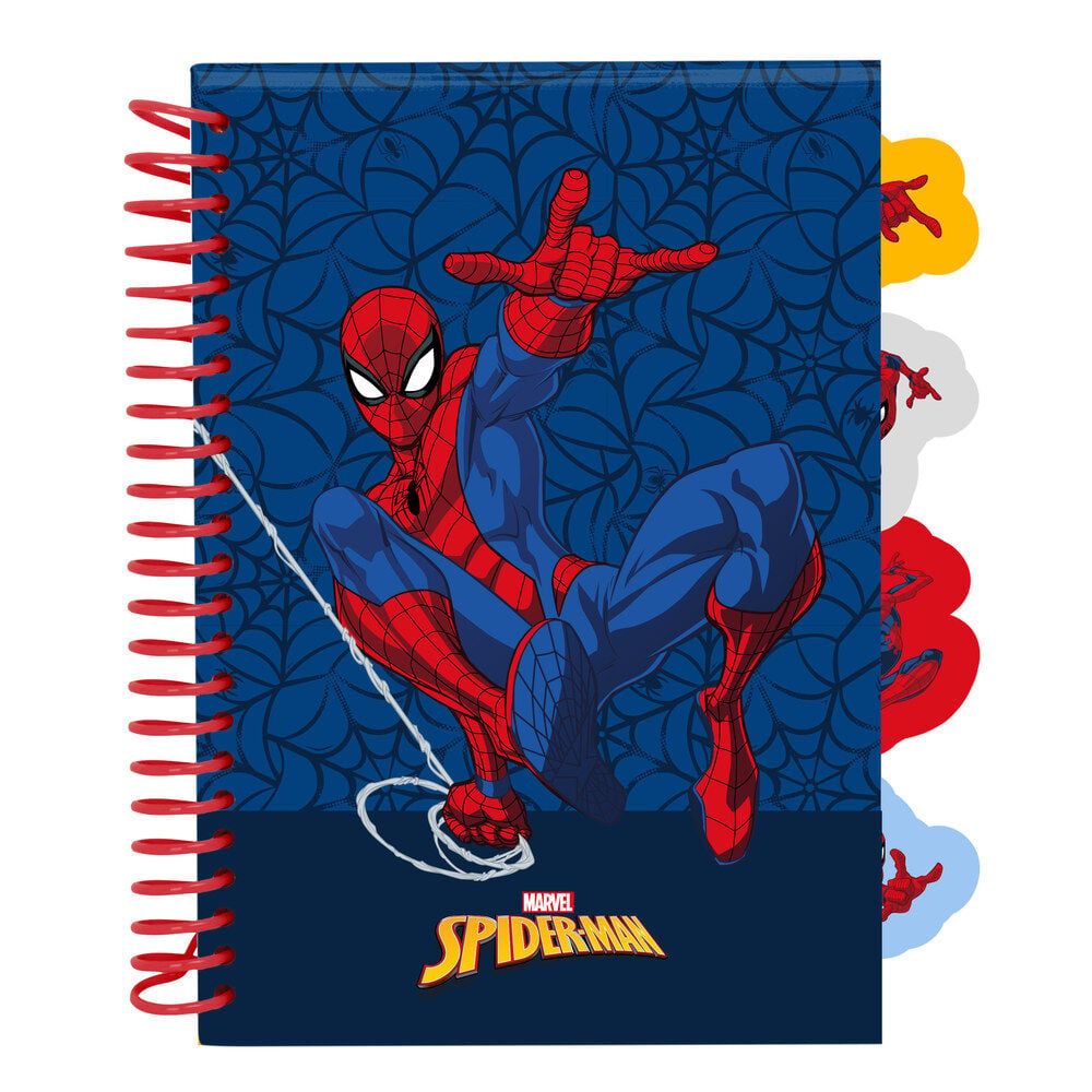 Cuaderno A5 Spider-Man Marvel azul con tapas duras y espiral roja
