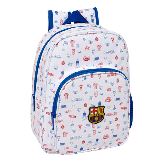 Mochila Baby F.C. Barcelona blanca con escudo y estampado futbolístico