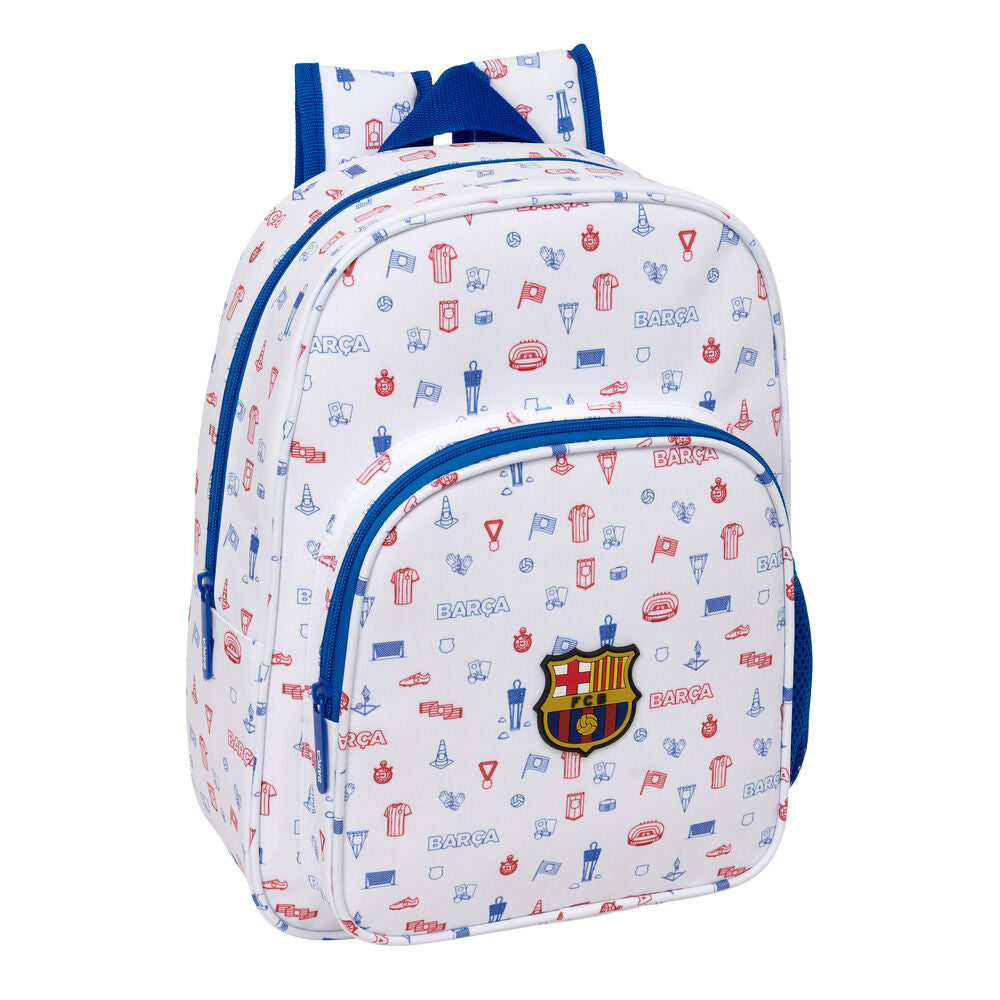 Mochila Baby F.C. Barcelona blanca con escudo y estampado futbolístico