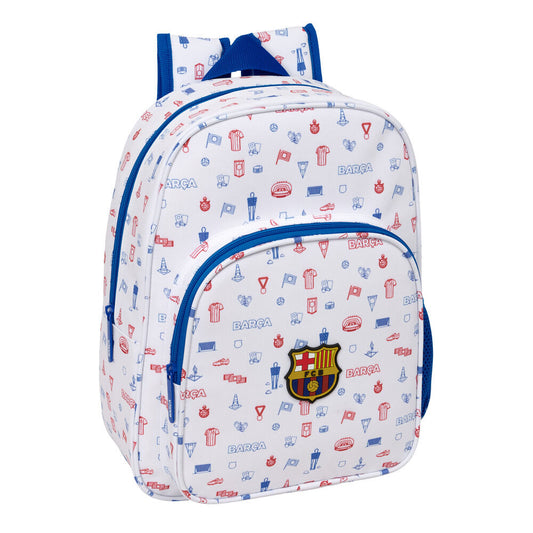 Mochila Baby F.C. Barcelona blanca con escudo y estampado futbolístico