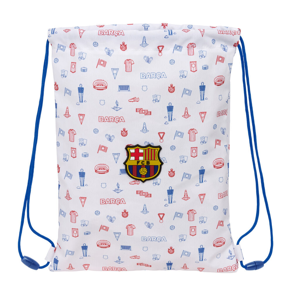 Saco Baby F.C. Barcelona blanco con escudo y cordones azules