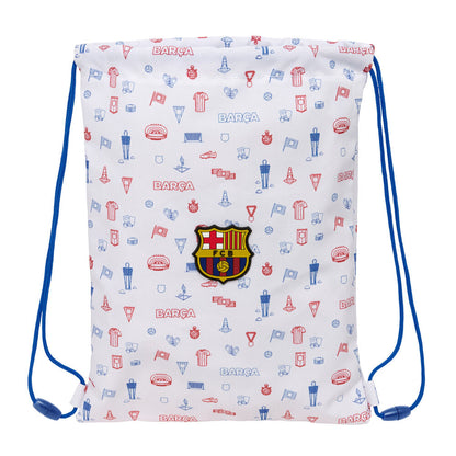 Saco Baby F.C. Barcelona blanco con escudo y cordones azules